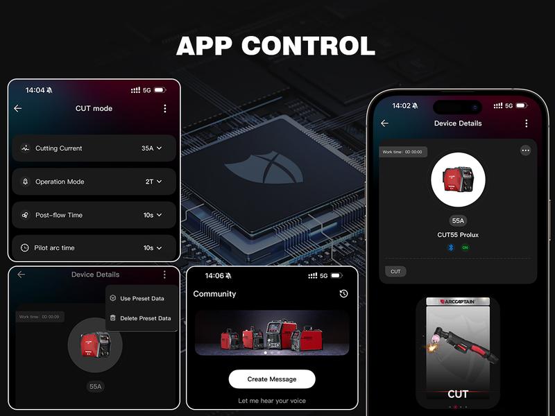 ARCCAPTAIN iControl CUT55 Prolux Plasma Cutter Machine, [APP Control] 55 Amp Non-Touch Pilot Arc, 120V/240V, Upgraded LED Display, Grid Cutting, Rust Removal, Air Pressure Detection for Home DIY,  Multiprocess Cutting Machinefor Dad and Men