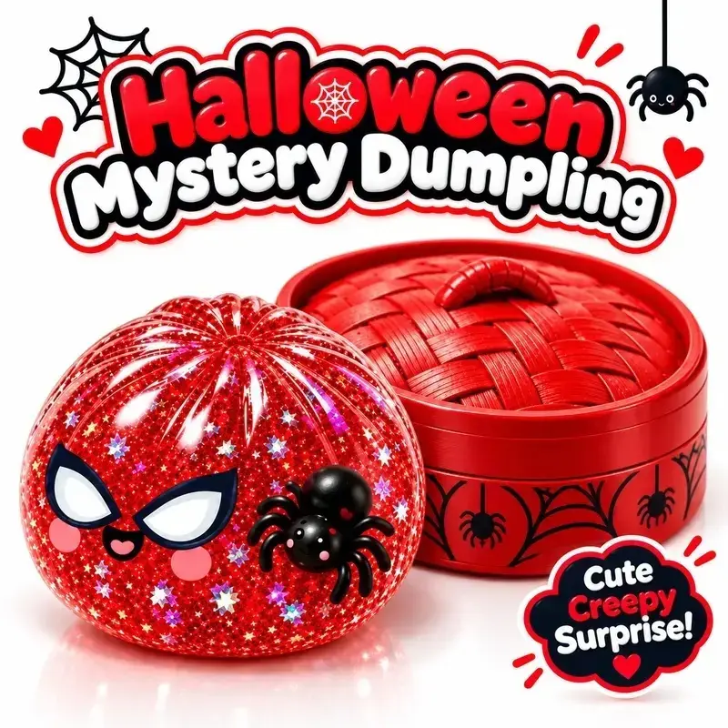 Halloween spider-themed squishy steamed bun, a stress-relief toy; sold individually, 8.5 cm in diameter.