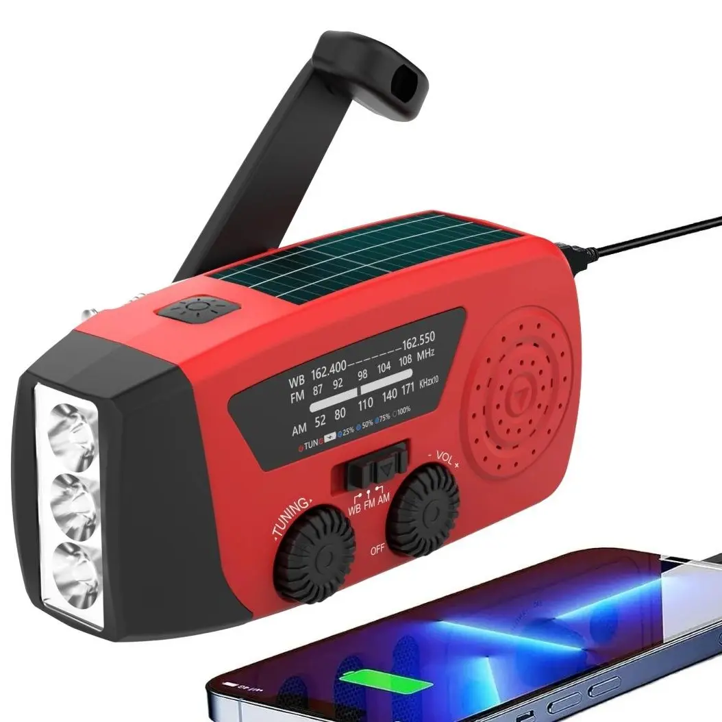 Solar Power & Hand crank 2000mAh Emergency Radio LED Flashlight with USB Charge, FM AM WB Weather Alert, Power Bank, Portable for Camping Survival Outdoor Gear, Lightweight Gift for Holiday Sale