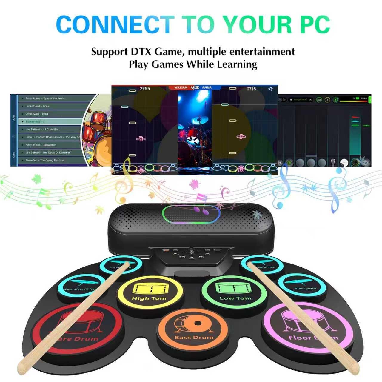 Electronic Drum Set, Drum Pad, Advanced Practice Percussion Instrument for Beginners, Portable Multifunctional Kit, Easy Quick Assembly, Plug-And-Play, Suitable for Students & Adults