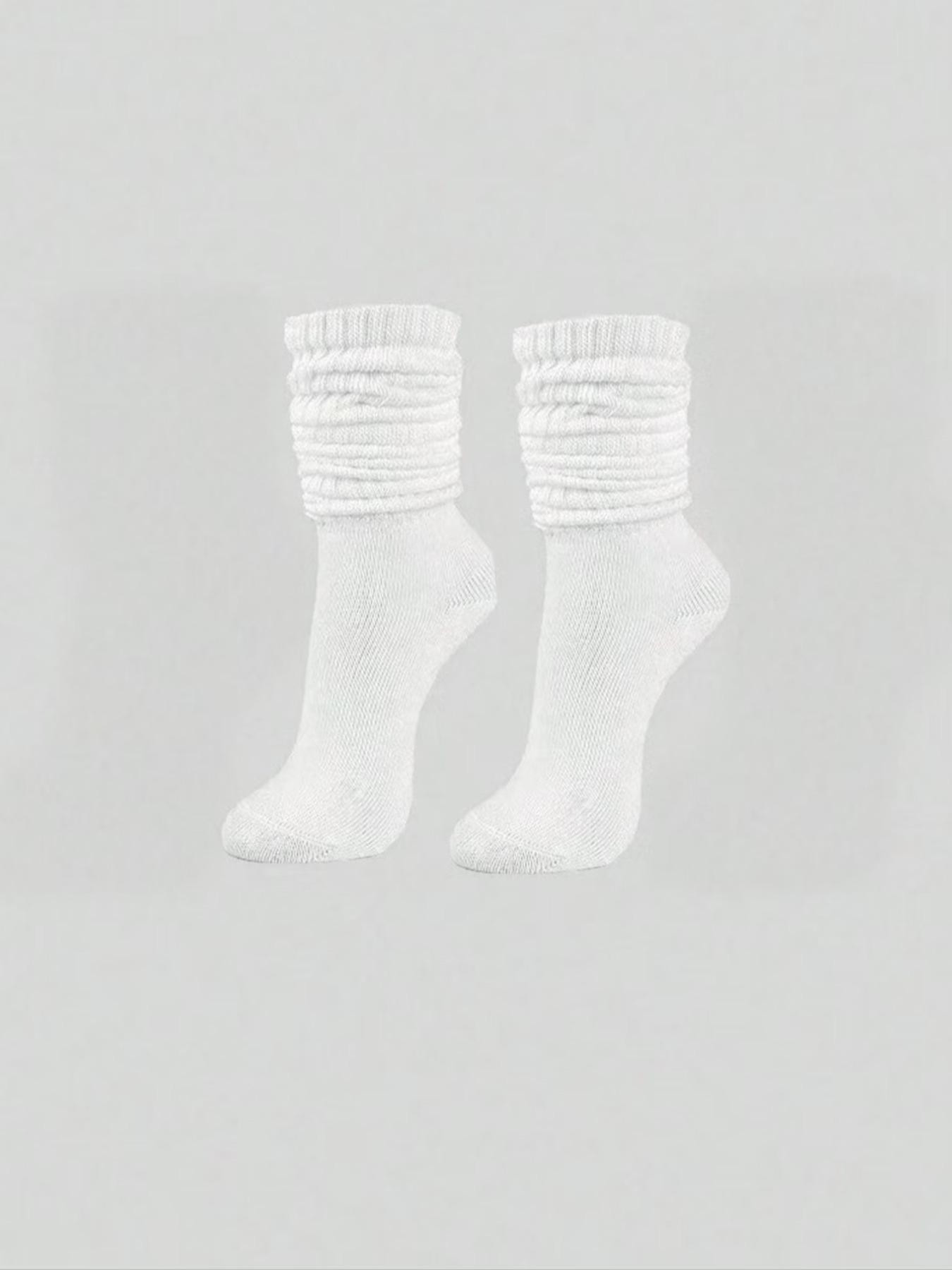 Women's Knit Crew Socks, Dark, Fitted Plain Design, Comfortable Soft Casual Socks, All Seasons
