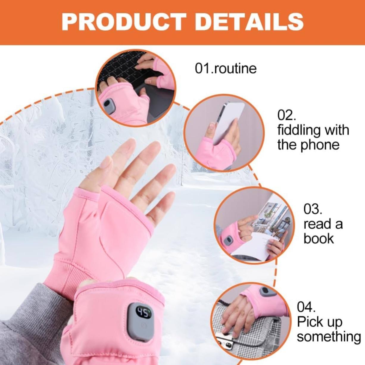 Rechargeable Smart Heated Gloves, Upgraded Smart Thermostatic Electric Heated Fingerless Gloves Rechargeable, Winter Hand Warmer for Work Cycling Skiing Outdoor Snow