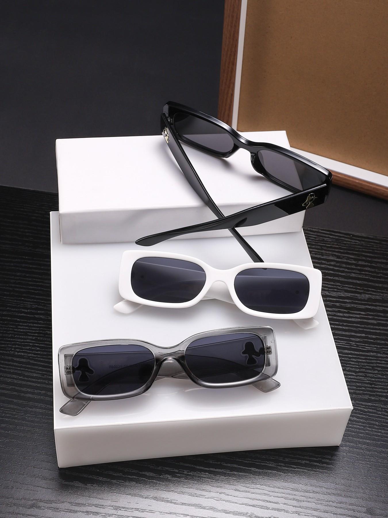 Men's Rectangular Frame Sunglasses, Lightweight Pure Color Frames, Mushroom Decorated Arms, Soft Color Lenses for Daily Commute, Trendy Sunglasses