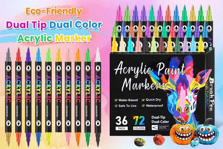 Acrylic paint marker pen, 12/24/36/48/60 Double-headed two-color acrylic paint marker pen, rock painting, wood, canvas, DIY acrylic paint art supplies. Drawing design, decoration and creative tools, Christmas gifts, Acrylic Paint Markers