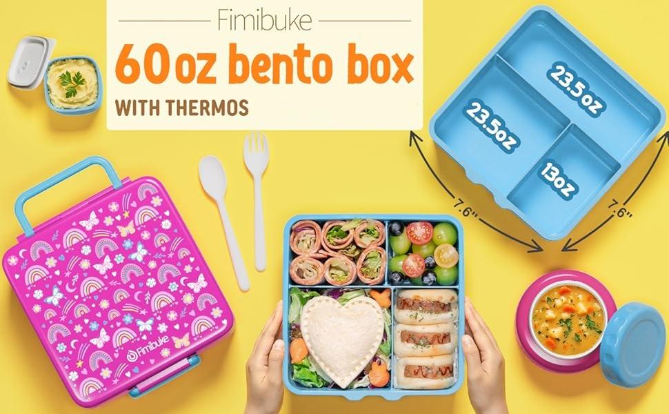 Fimibuke Leakproof Bento Lunch Box with 8.5oz Insulated Food Jar, Utensils & Sauce Container – BPA-Free, Dishwasher Safe, 3 or 4 Compartments for School or Work dealsforyoudays