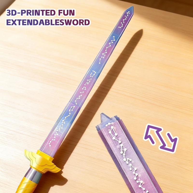K-POP Large 3D printed portable purple telescopic Rumi sword, lightweight and portable, fun and space-saving, stress-relieving telescopic sword toy, cosplay fantasy accessory, movie collector gift, Halloween costume accessory.