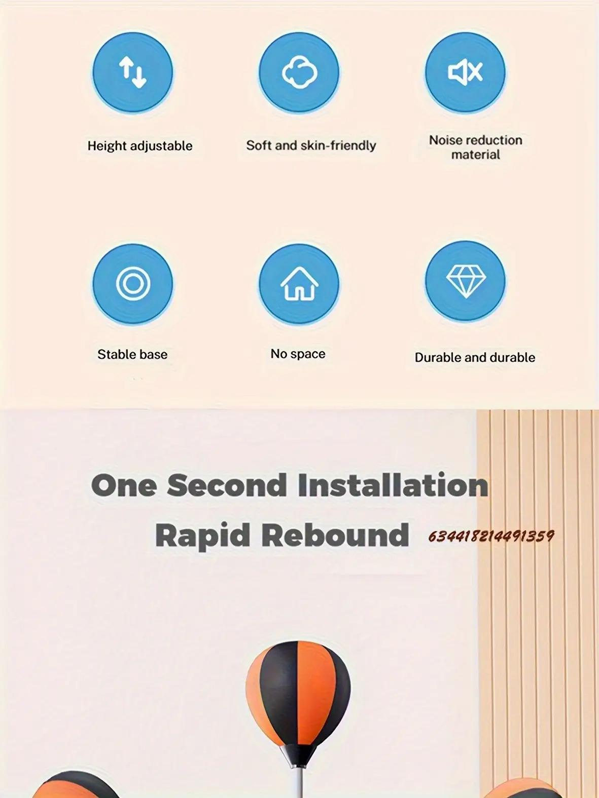 Adjustable punching reflex ball with suction cup base – Height-adjustable punching bag trainer, suitable for home gyms and fitness centers | Durable steel spring with fast rebound, ideal for hand-eye coordination and reaction training.