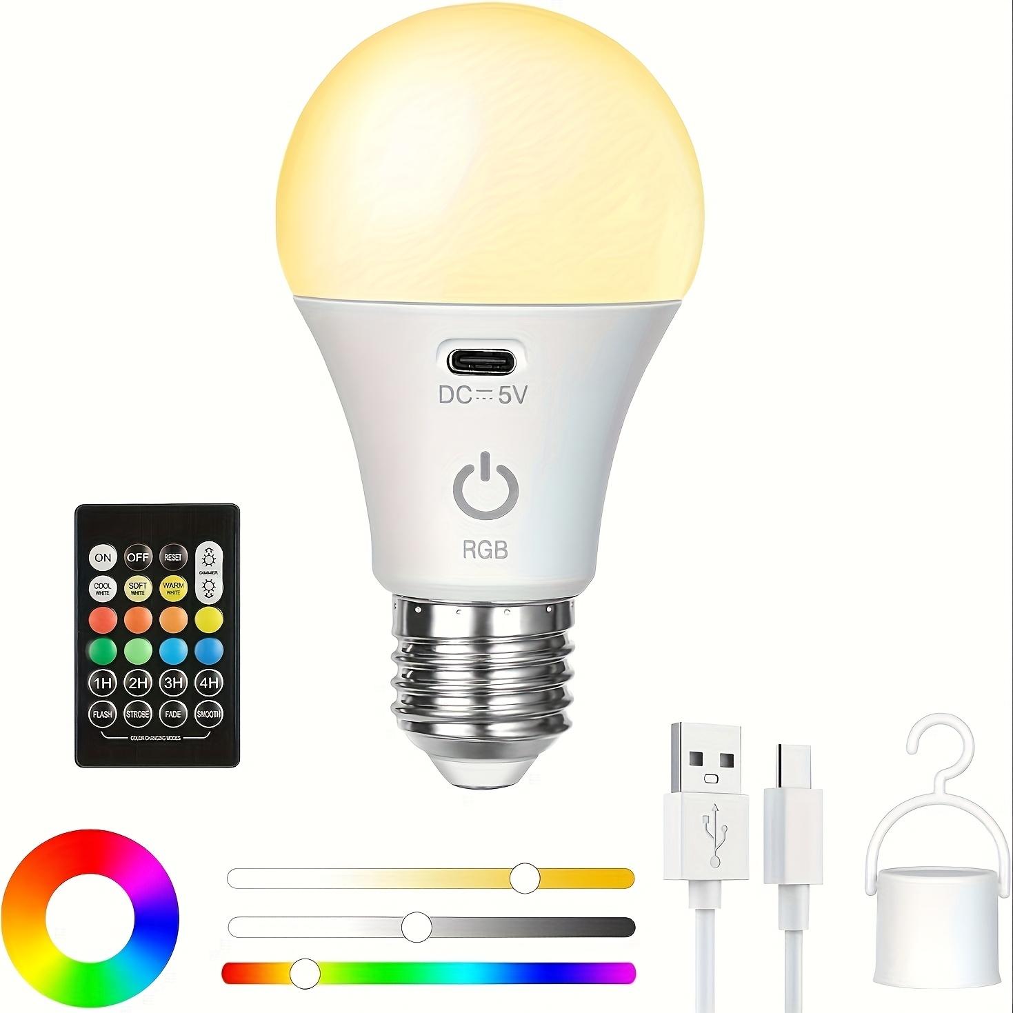 E26/E27 Rechargeable Light Bulbs with Remote Timer and 13 Color Modes Dimmable & Portable Wireless Battery Backup Bulb for Wall Sconces and Table Lamp, Detachable Charging for Non-Hardwired Fixture, Dimmer, Dimmable Led Light, Illuminating Led (1pcs)