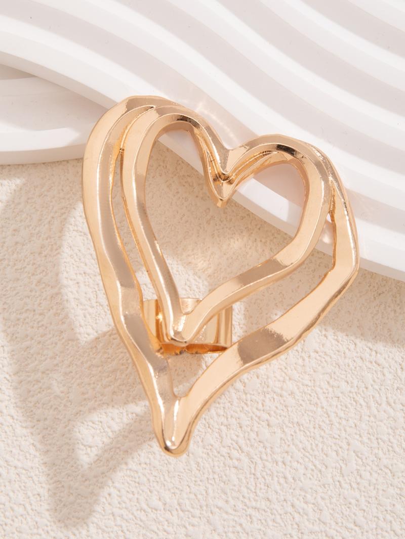 Fashion Hollow out Heart Design Double Layered Exaggerated Ring, Fashion All-match Accessories for Women & Men, Delicate Jewelry for Party