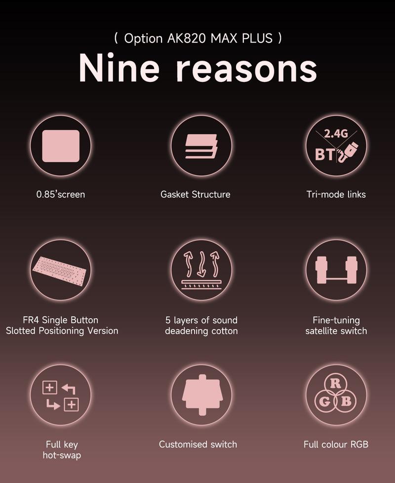 AJAZZ AK820MAX PLUS gift switch side engraved gradient powder wireless mechanical keyboard Bluetooth three-mode long battery life gaming office gaming 8000mah