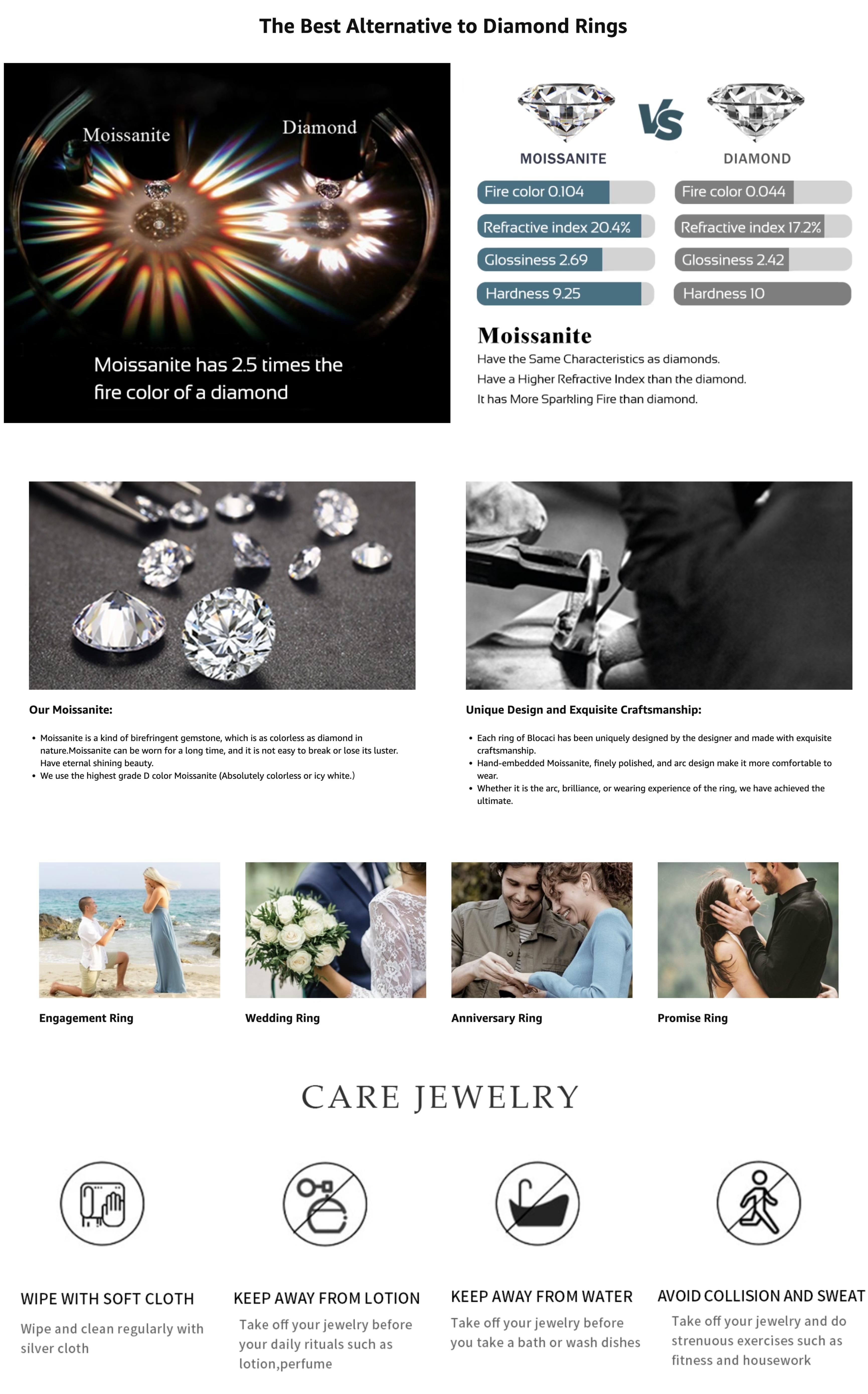 #110 Adore 925 Sterling Silver Proposal Ring, Full Moissanite Main Stone, Accent Side Stones, Artificial Gemstone Jewelry