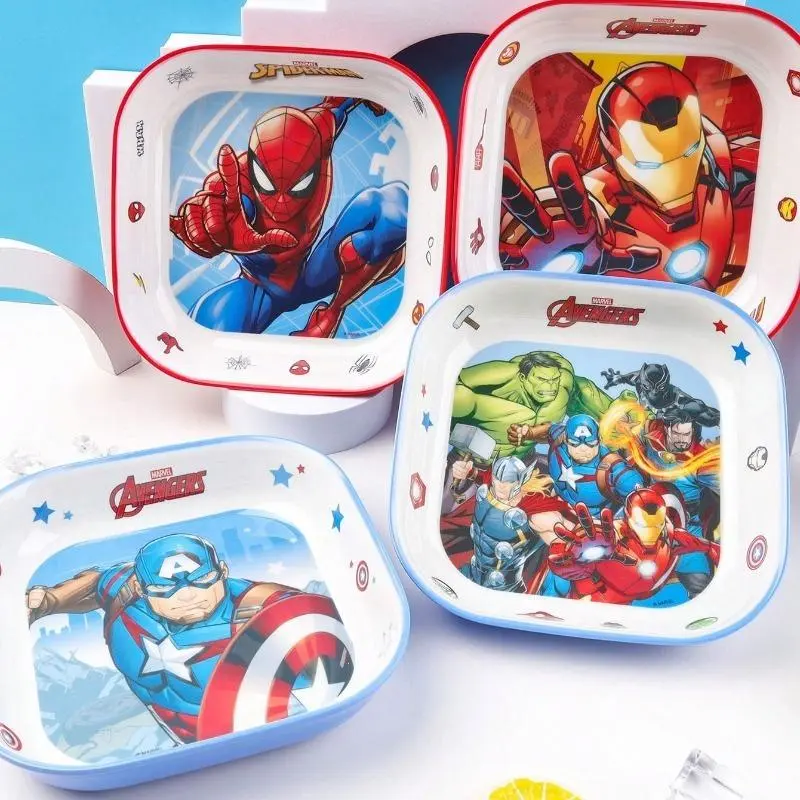 Marvel Officially Licensed Square Plastic-Bamboo Plates - Modern, Dishwasher Safe Avengers Tableware with Spiderman/Ironman Cartoon Designs, Movie Peripherals, Snack Containers, Birthday Gift Ideas