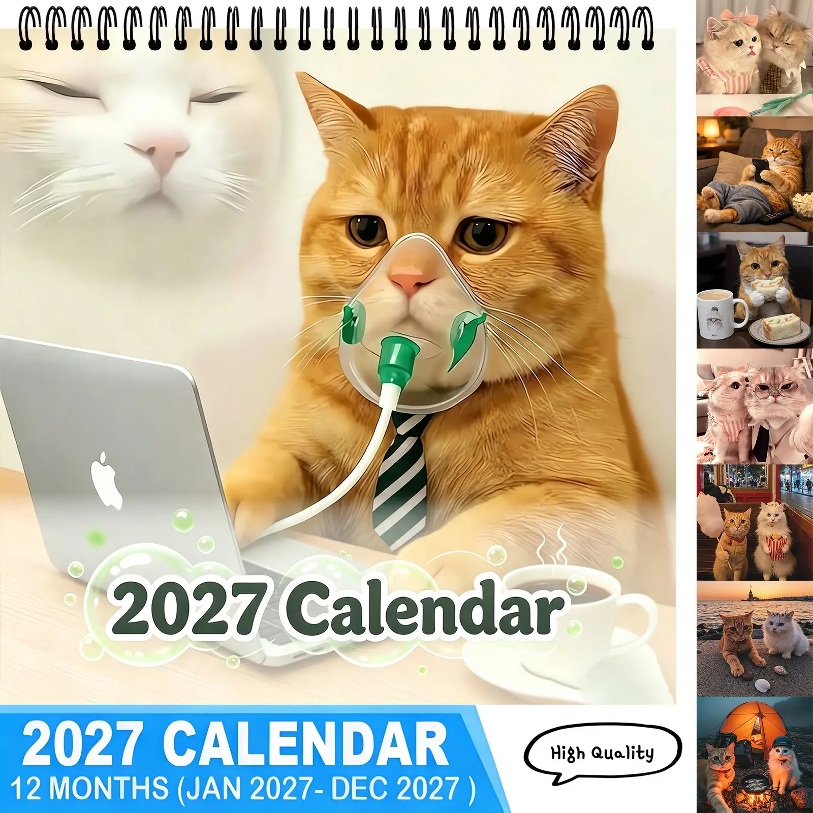 2027 Funny Meme Cat Calendar, 12‑Month Jan‑Dec 2027 High Quality Humorous Cat Photo Calendar, Wall Decor Novelty Gift for Cat Lovers,Hilarious Cat Illustrations, Wall Home Office Decoration