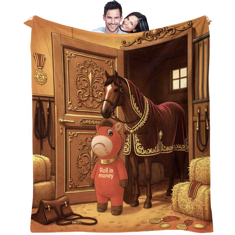 Royal Palace Cute Crying Horse Blanket, Heartwarming Gift for Horse & Fairy Tale Lovers, Ultra-soft & Fluffy, Perfect for Snuggling & Room Decoration