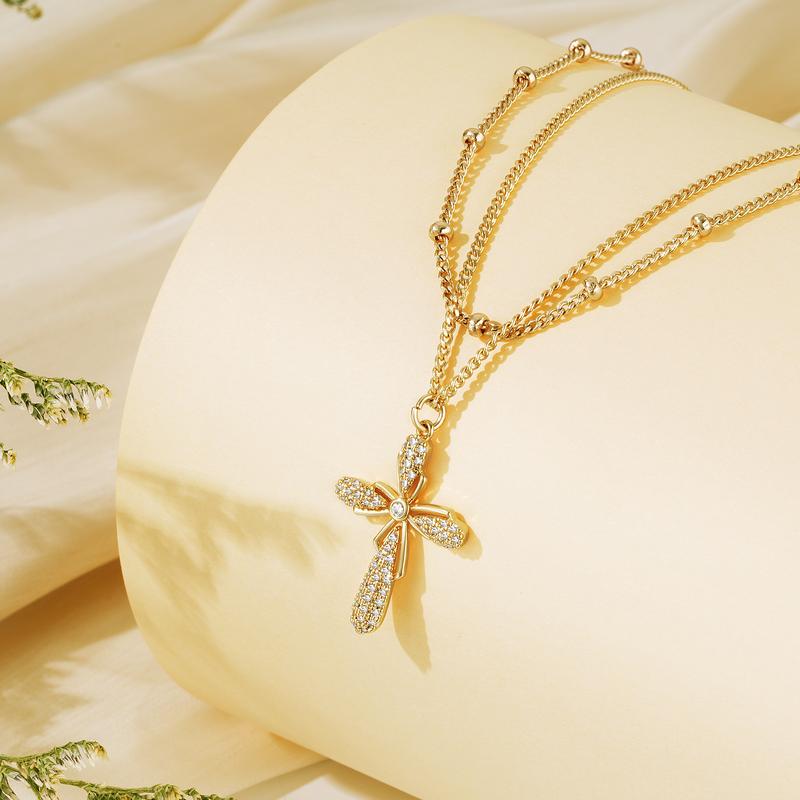 Fettero Gold Cross Necklace for Women Dainty CZ Cross Pendant Necklaces Simple Faith Christian Jewelry Gifts for Girls