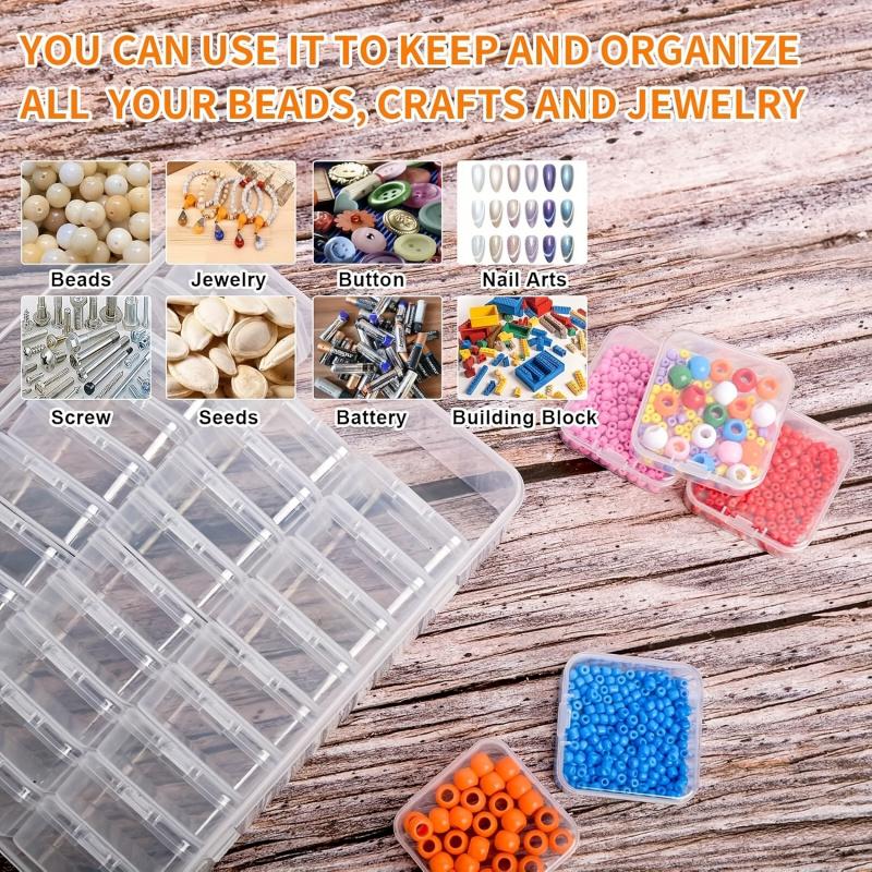 1 Set 30 Compartment Clear Plastic Stackable Drawer Storage Box Thickened Jewelry Bead Organizer Portable Craft Supplies Container for DIY Beading Hair Accessories Christmas Thanksgiving Gift
