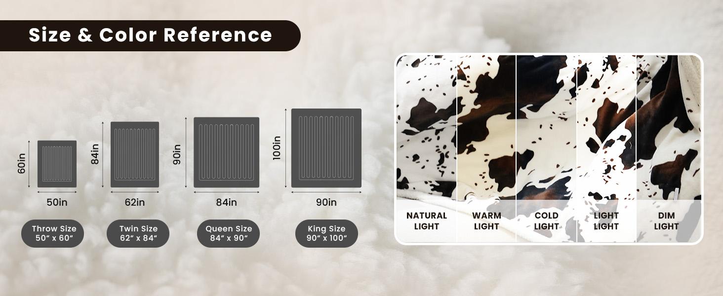 【Buy 2 get 1 poker blanket free】Blunique Cow-Print Heated Blanket, 5 Heat Levels, 4H Auto-Off, Machine Washable, Sherpa Flannel