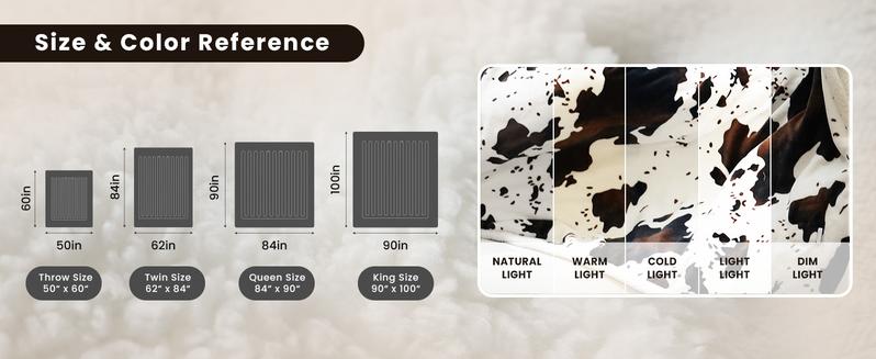 【Best Gift】Blunique Cow-Print Electric Heated Blanket 5 Heat Levels 4-Hour Auto-Off Machine Washable Cozy Household Automatic Shutdown Sherpa Flannel 50x60 Inches