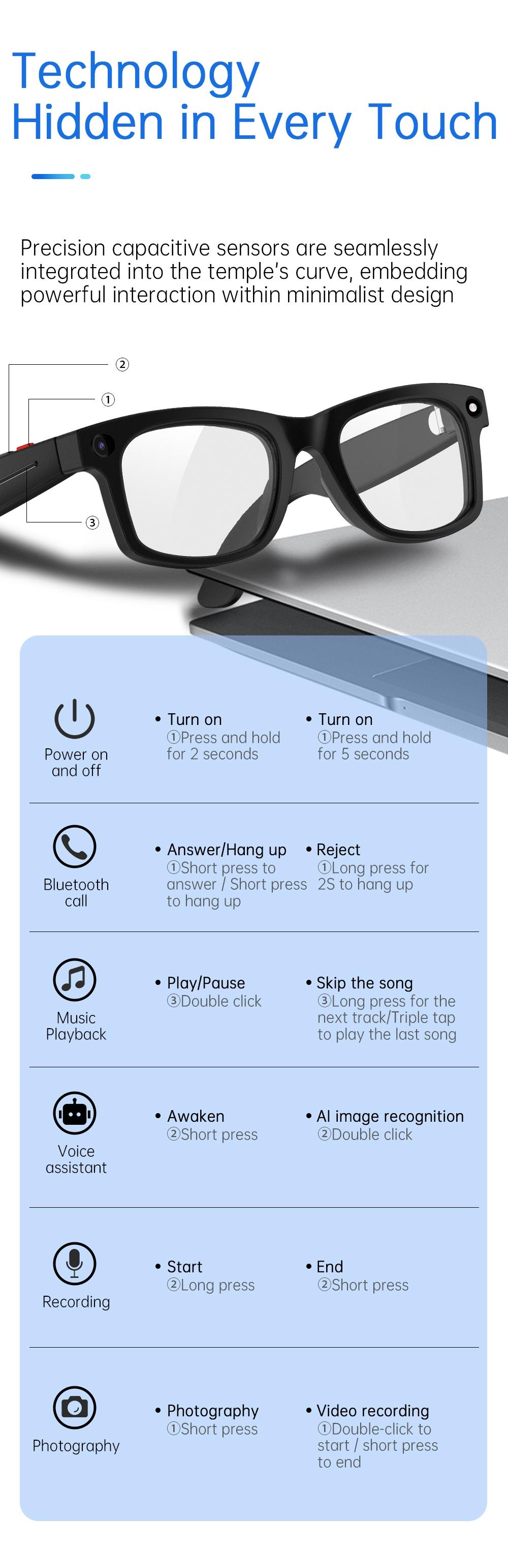 2026 New Smart Glasses Aimb S2 Max, HD Camera, Ai Translation, Video Recording, Bluetooth-compatible Music, Blue Light Blocking, Unisex Daily Wear, Multifunctional Smart Glasses