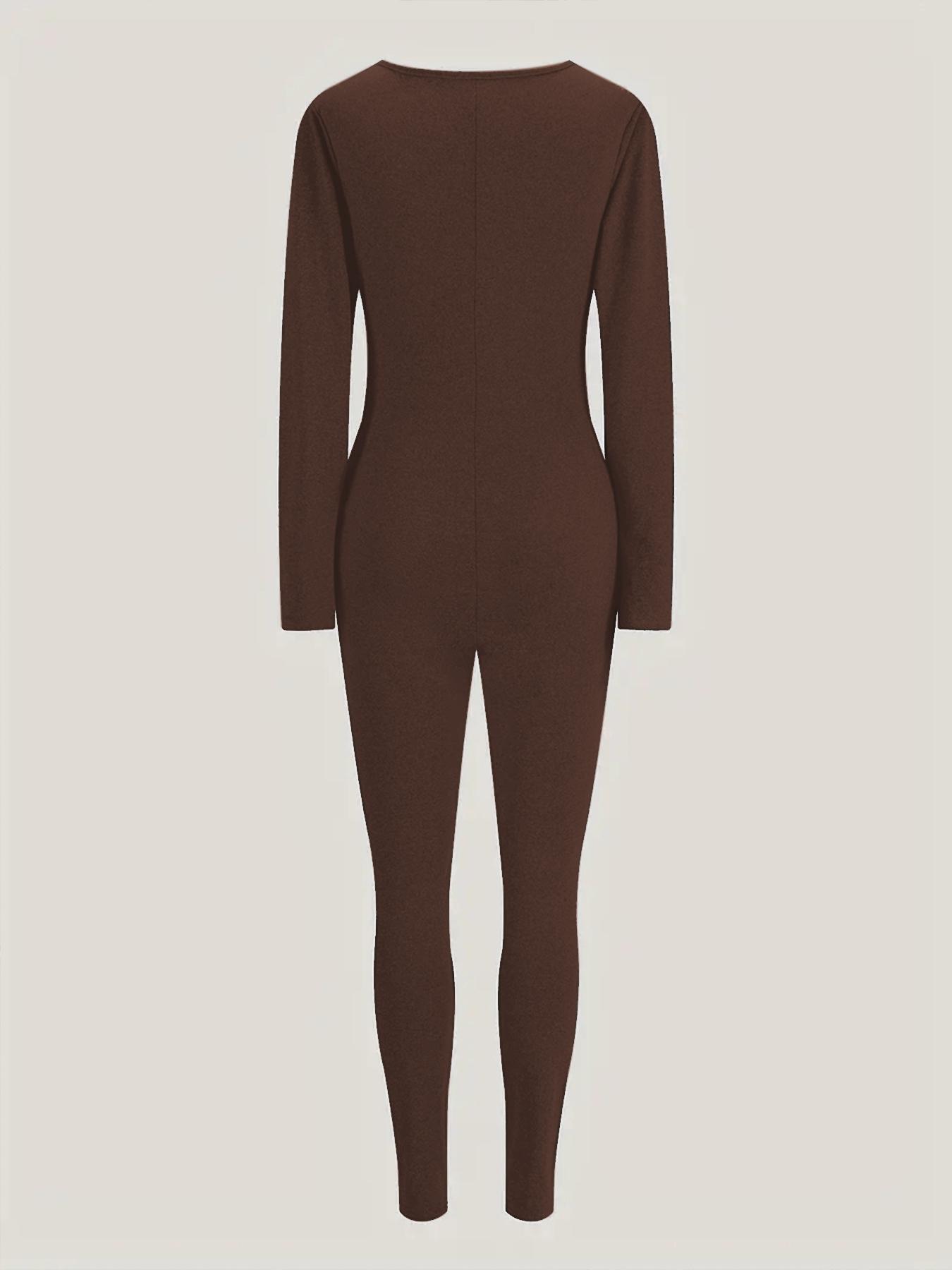 Women's Heart Print Zipper Jumpsuit, Casual Long Sleeve Round Neck Jumpsuit for Daily Wear, Ladies Clothes for All Seasons