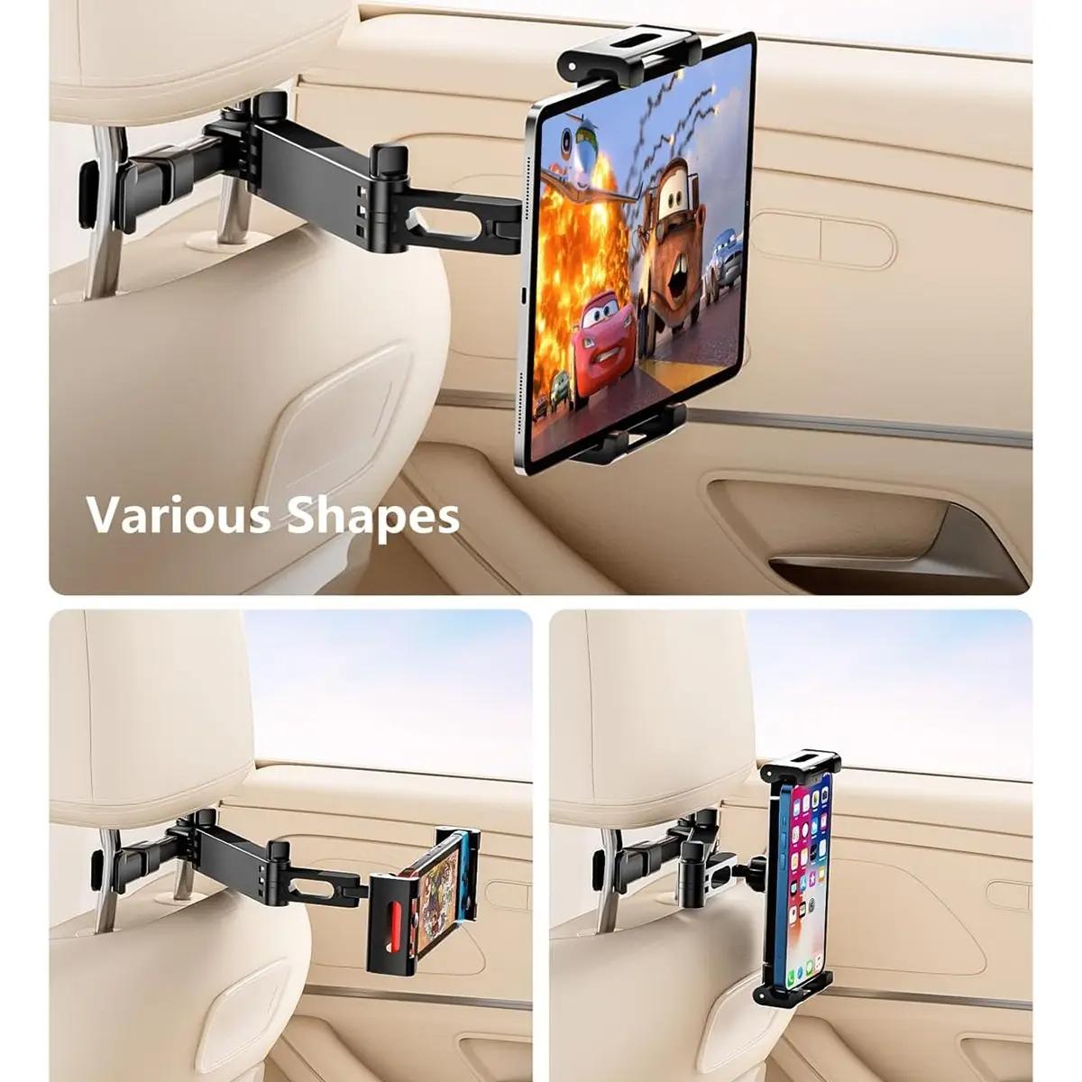 Car Headrest Phone and Tablet Holder with 360° Rotating Extension Arm, Fits 4.7–11‑inch iPad and iPhone, Universal Travel Must-Have for Kids, Universal Smartphone Holder, Car Phone Mount, Car Cellphone Mount