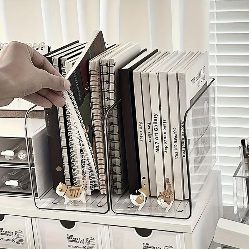 1PC/2PCS Invisible Transparent Acrylic Bookends, Non-marking Desktop Book Baffle, Minimalist Transparent Space-saving Design, Anti-slip Partition Organizer Universal for Students Office Books and File Storage