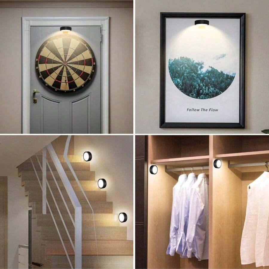 1/3/6-Piece Set Wireless Metal Wall Lamp, Battery-Powered LED Artwork Picture Light, Wall Art Light, Night Light, Dimmable Night Light, Lighting Fixture, Magnetic Wireless Spotlight with Remote Control for Wall Art and Night Lighting, Remote Control