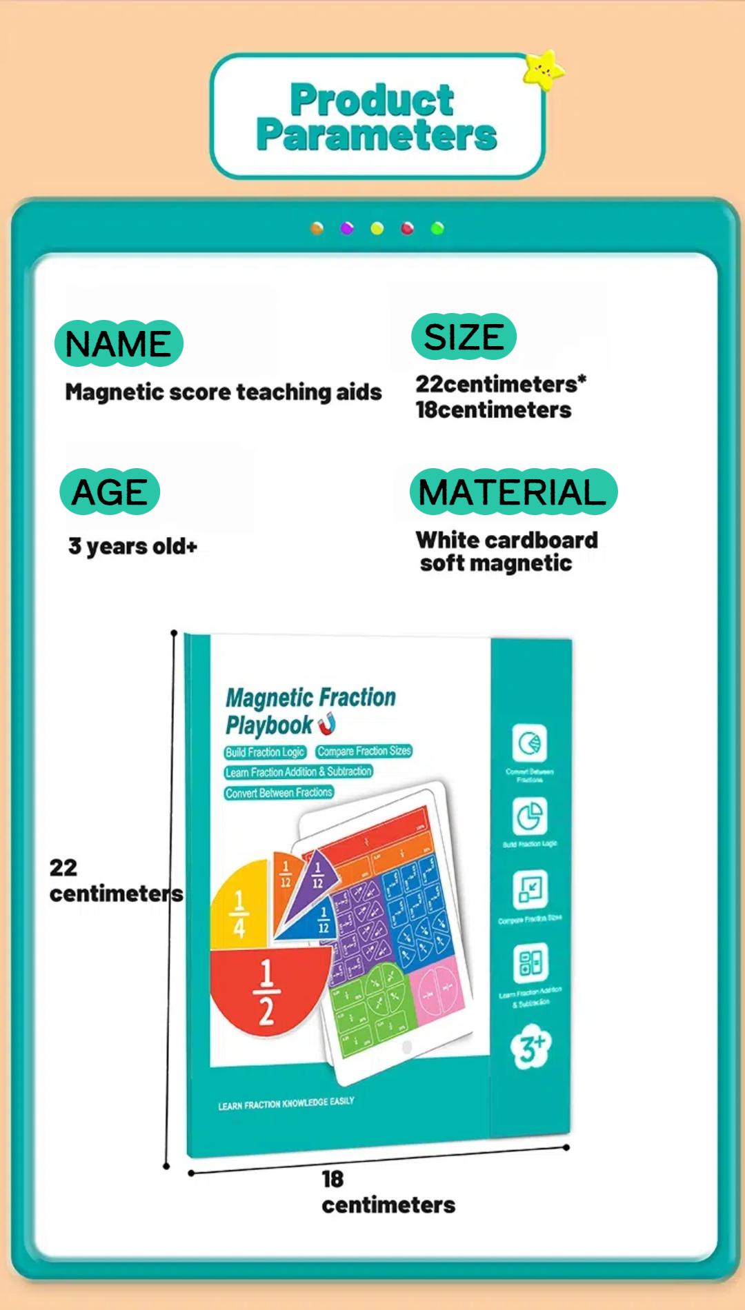 Magnetic Fraction Math Learning Book for Kids Aged 3-8, Colorful Educational Puzzle Toy, Magnetic Book for Addition & Subtraction Practice