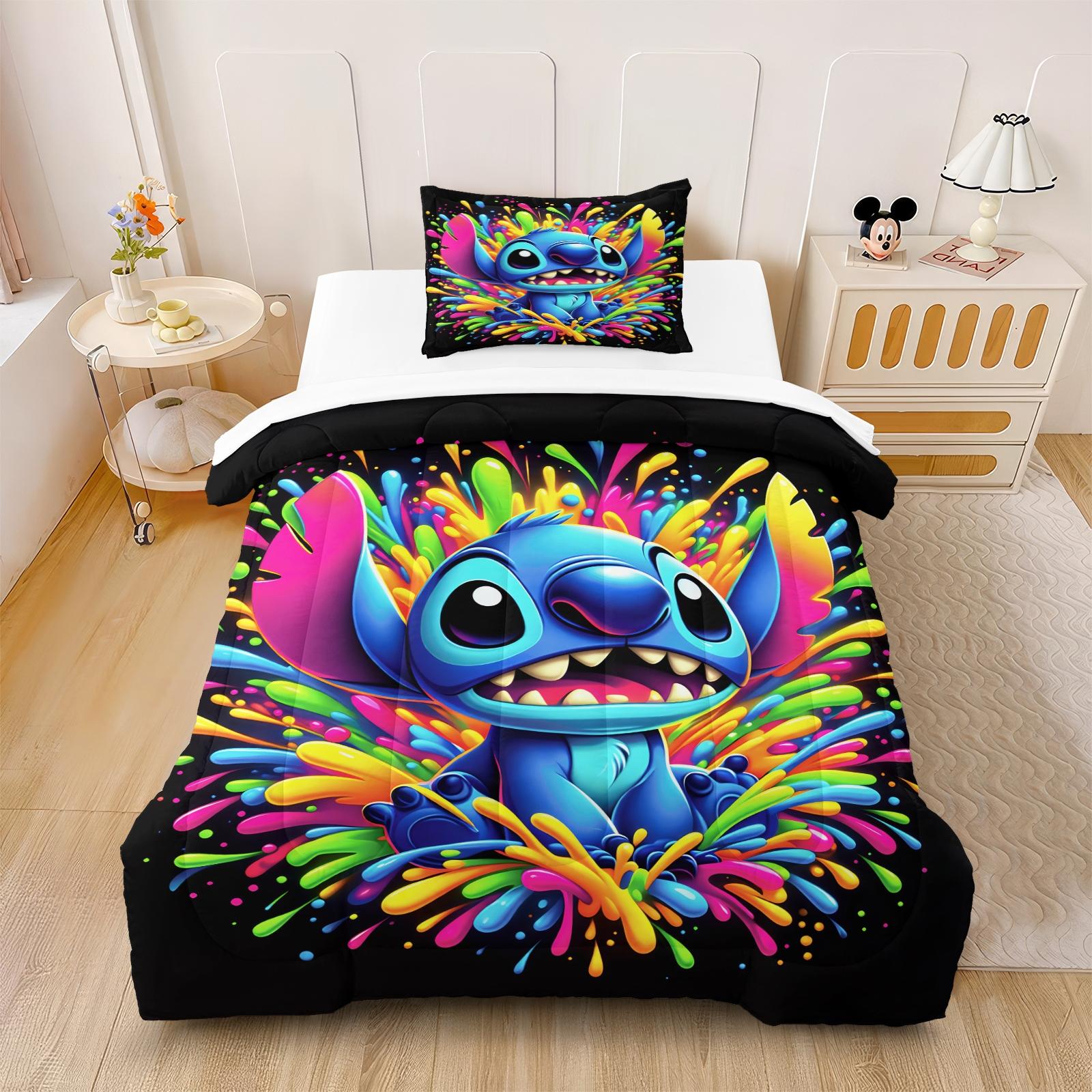 Stitch pattern, including 1 blanket and 1 or 2 pillowcases without pillowcases, suitable as daily holiday birthday gifts, soft children's and adult bedroom decorations