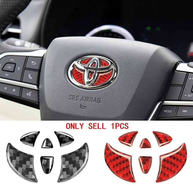 1Set Toyota Car Steering Wheel Emblem Stickers Carbon Fiber Texture Decals For Toyota Camry Corolla RAV4 Hilux Fortuner Auto Interior Accessories