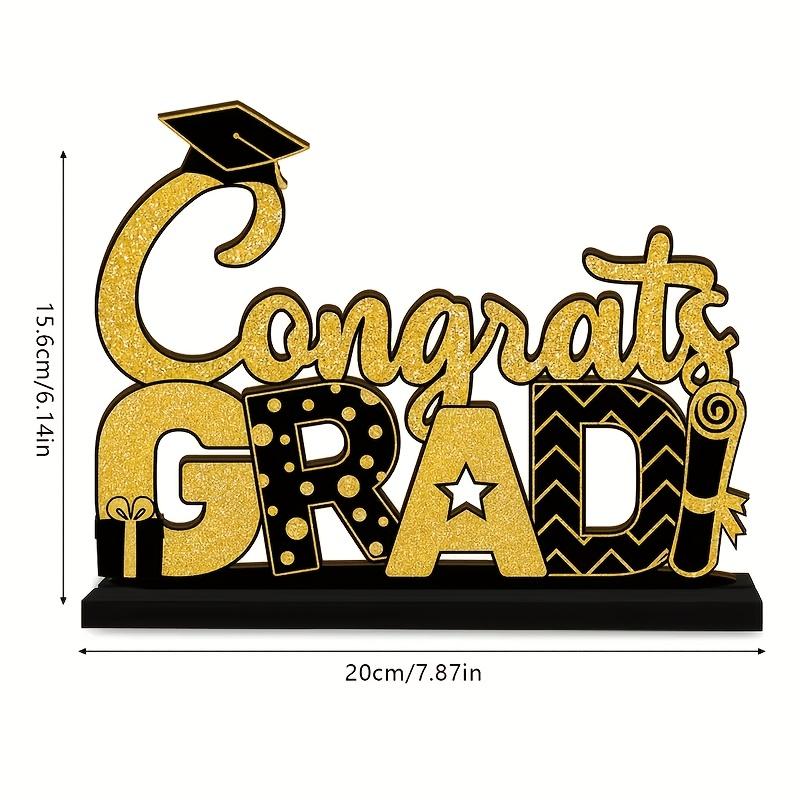 2D Graduation Table Sign, and, Wooden Base, Centerpiece Decor, Suitable for Desk Shelf, Fireplace Shelf, Party Supplies