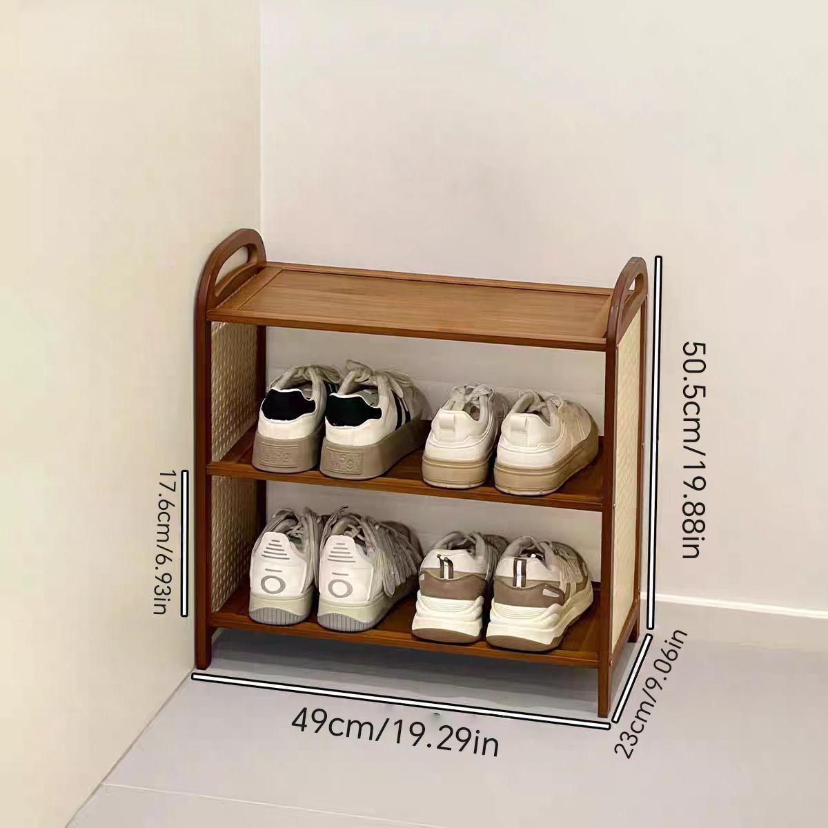 3-Tier Bamboo Shoe Rack, Multi-Layer Stand-Up Organizer, Ideal for Entryway, Hallway, Bedroom Closet, Space-Saving Design, Modern Shoe Organizer, Wooden Shoes Rack