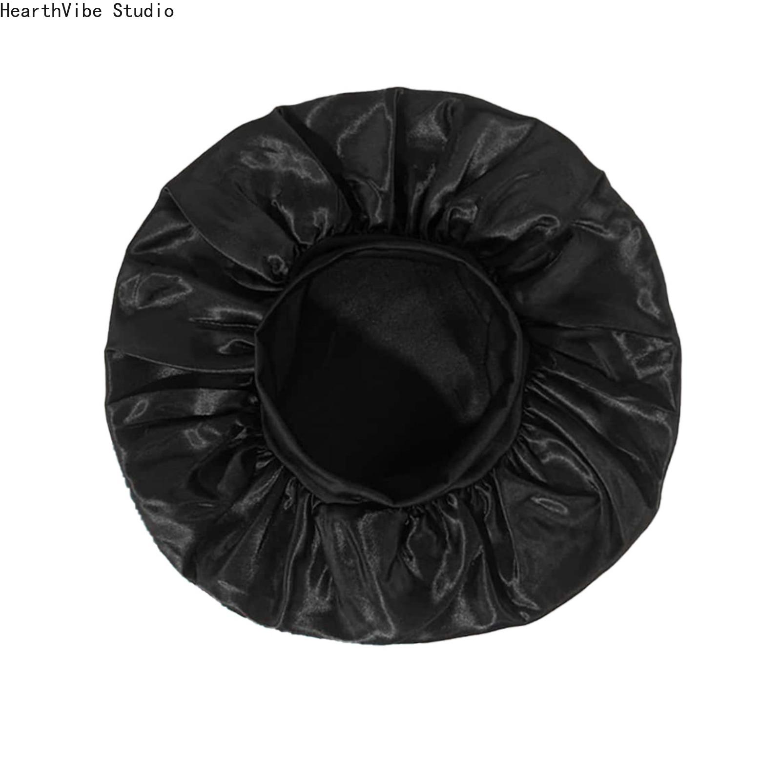 Double-Layer Satin Shower Cap for Women, Modern Minimalist Waterproof & Anti-Frizz Haircare Bonnet, Wide-Brimmed for Salon Styles and Heatless Curls, Beauty Products, Silky, Solid Double-Layer Satin Shower Cap for Women, Modern Minimalist Waterproof & Anti-Frizz Haircare Bonnet, Wide-Brimmed for Salon Styles and Heatless Curls, Beauty Products, Silky, Solid