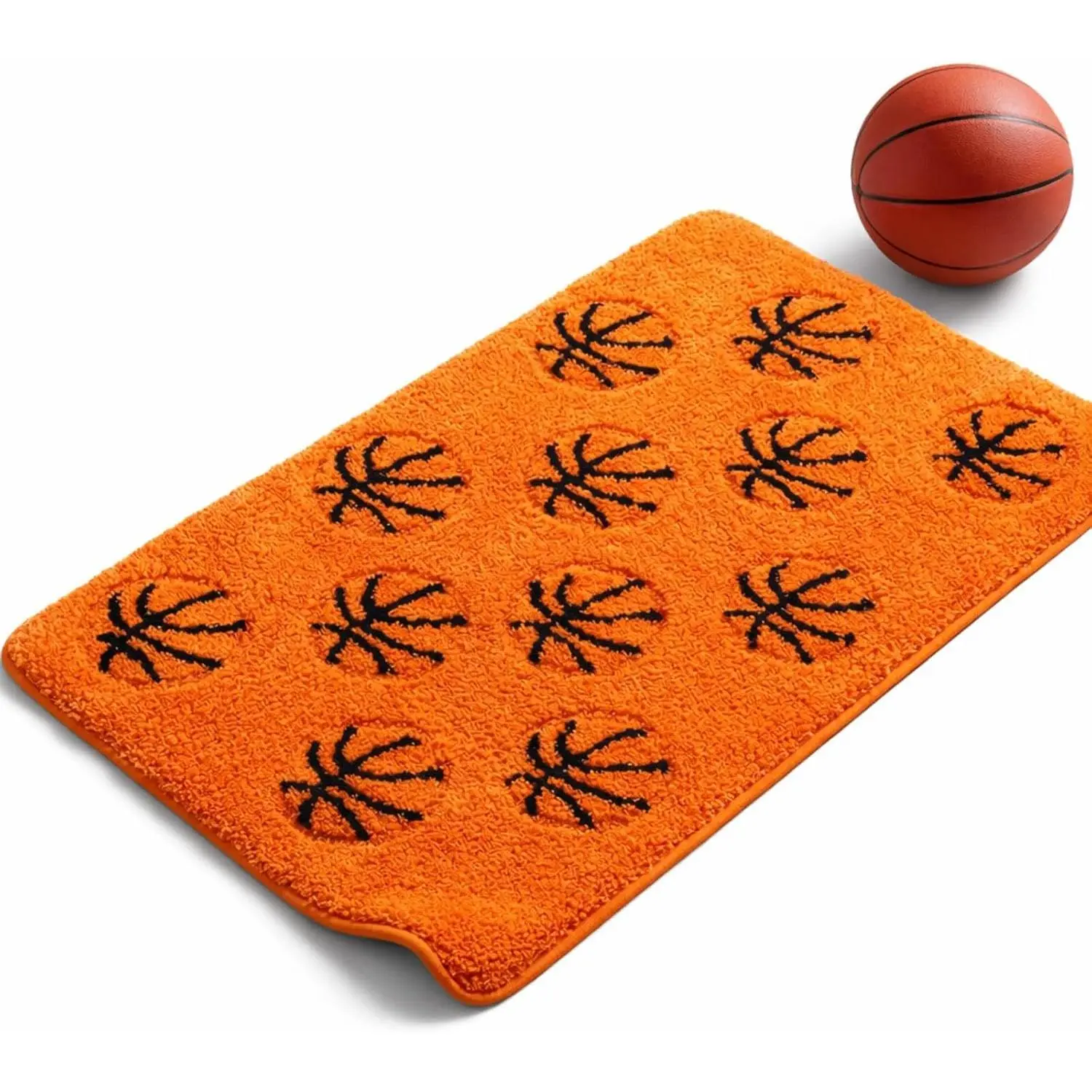 Lyrow Basketball Area Rugs for Girls Room Decor, 19.7 x 31.5 Inch 3D Basketball Non-Slip Washable Sports Bath Doormat, Plush Absorbent Carpet for Teen Bedroom Bathroom Nursery Graduation Gift