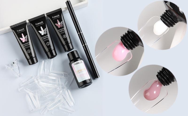 Fcozpjk Poly Nail Gel Kit White Mauve Nude Pink Builder Nail Gel Kit With Slip Solution Dual Nail forms Nail Clips for Poly Gel Nail Starter Kit Extension Manicure Set Acrylic Brush nails kit set
