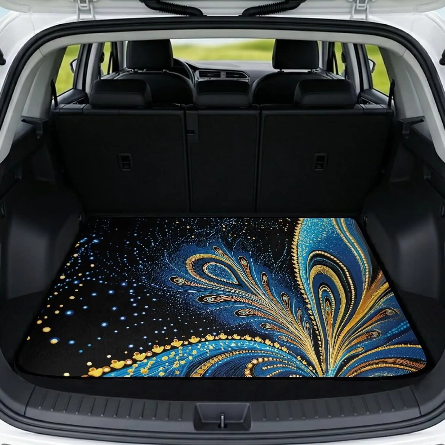 SUV Cargo Mat Liner Universal All-Weather Trunk Mat Heavy Duty Non-Slip Rear Cargo Cover for Sedans Trucks RVs Car Interior Guard, Peacock