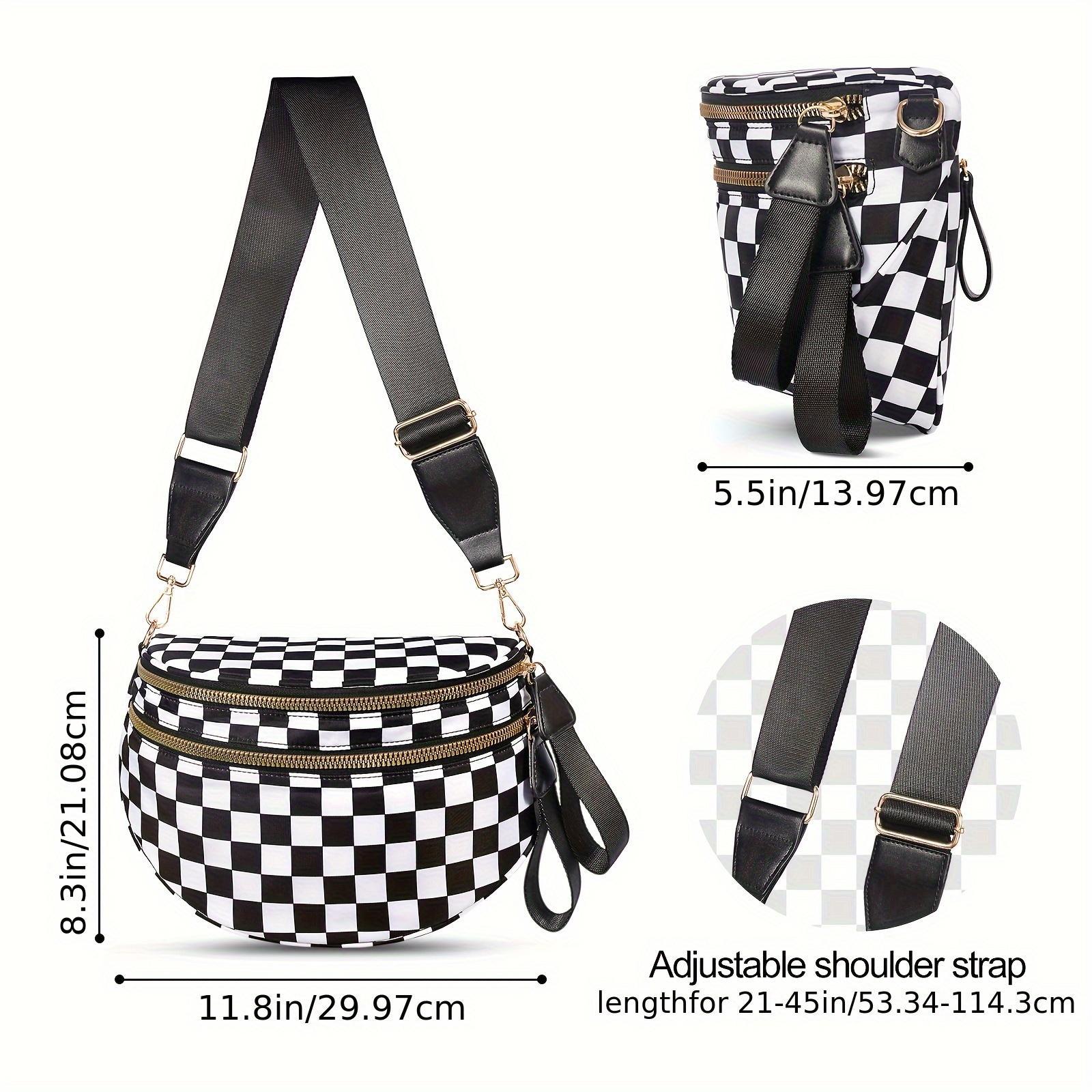 2026 New Y2K Checkered Nylon Fanny Pack, Women Trendy Plaid Crossbody Belt Bag, Adjustable Strap Large Capacity Sling Waist Pouch for Street Style Festival Summer Outdoor Travel