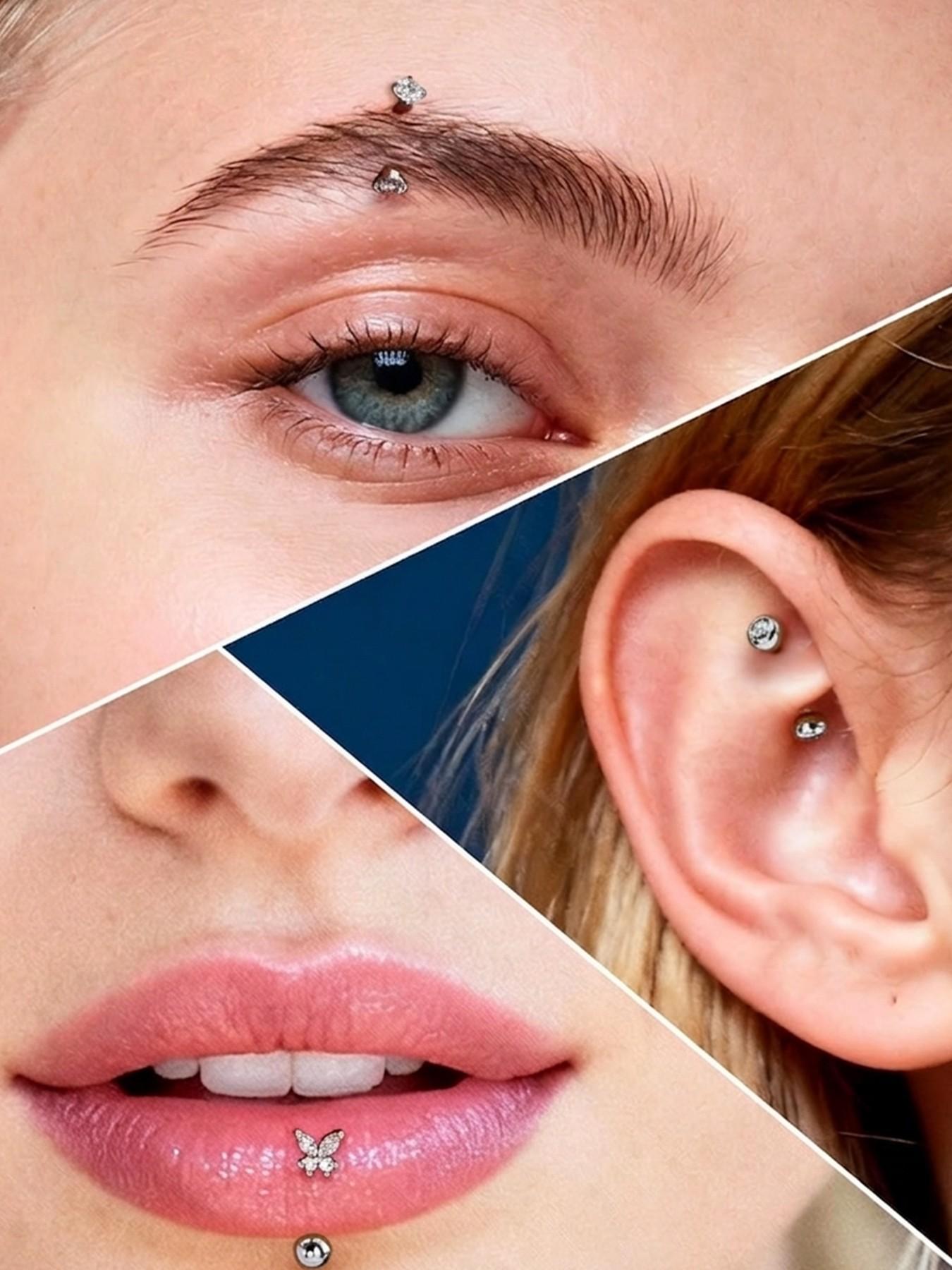 3pcs/set Elegant Rook Piercing Jewelry 16G Internally Threaded Eyebrow Rings Vertical Labret Lip Rings 316L Stainless Steel Curved Barbell Cartilage Rook Daith Earring Butterfly Flower Waterdrop Cubic Zirconia Body Piercing Jewelry for Women Men Daily Wea