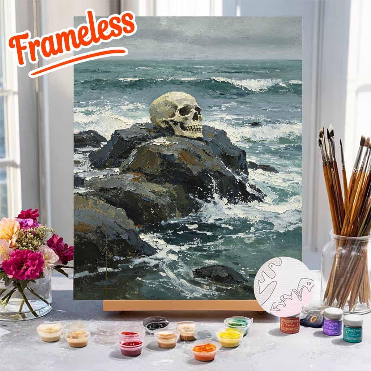 Adult Paint by Numbers Kit, Beginner Friendly, Unframed, Beach, Reef, Skull Design, Halloween Decor, Wall Art, DIY Supplies