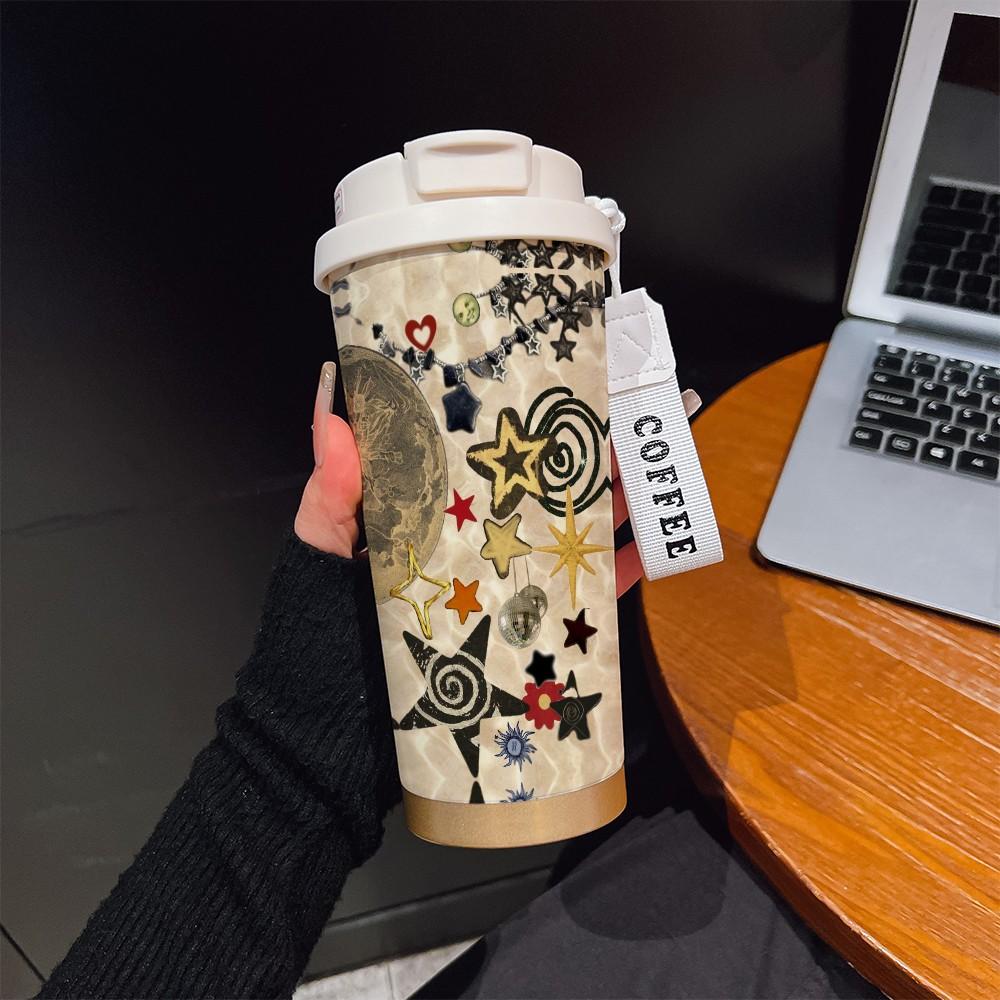 Abstract Spiral Pentagon Texture Coffee Cup, Portable Dual Drink Insulated Tumbler, Keeps Hot/cold, Boho Style, Office, Travel, Outdoor Essential