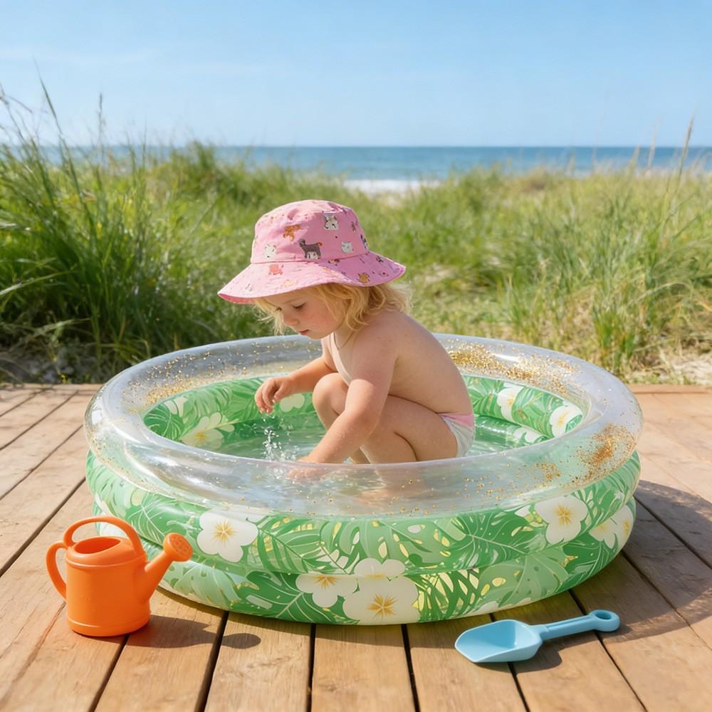 1pc Kids Inflatable Pool, Round Glitter Thick Mini Swim Pool, Cool Water Play Bubble Pool, Indoor & Outdoor Summer Inflatable Bath Pool