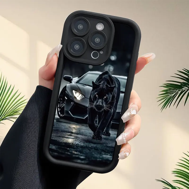 Panther Sports Car Pattern Groove Smartphone Casing, Thickened Anti-Fall Handheld Protector, Shockproof Unisex Cover for iPhone 17 E Air, 16-11, X, XS, XR Series Devices, Accessories, Cellphone