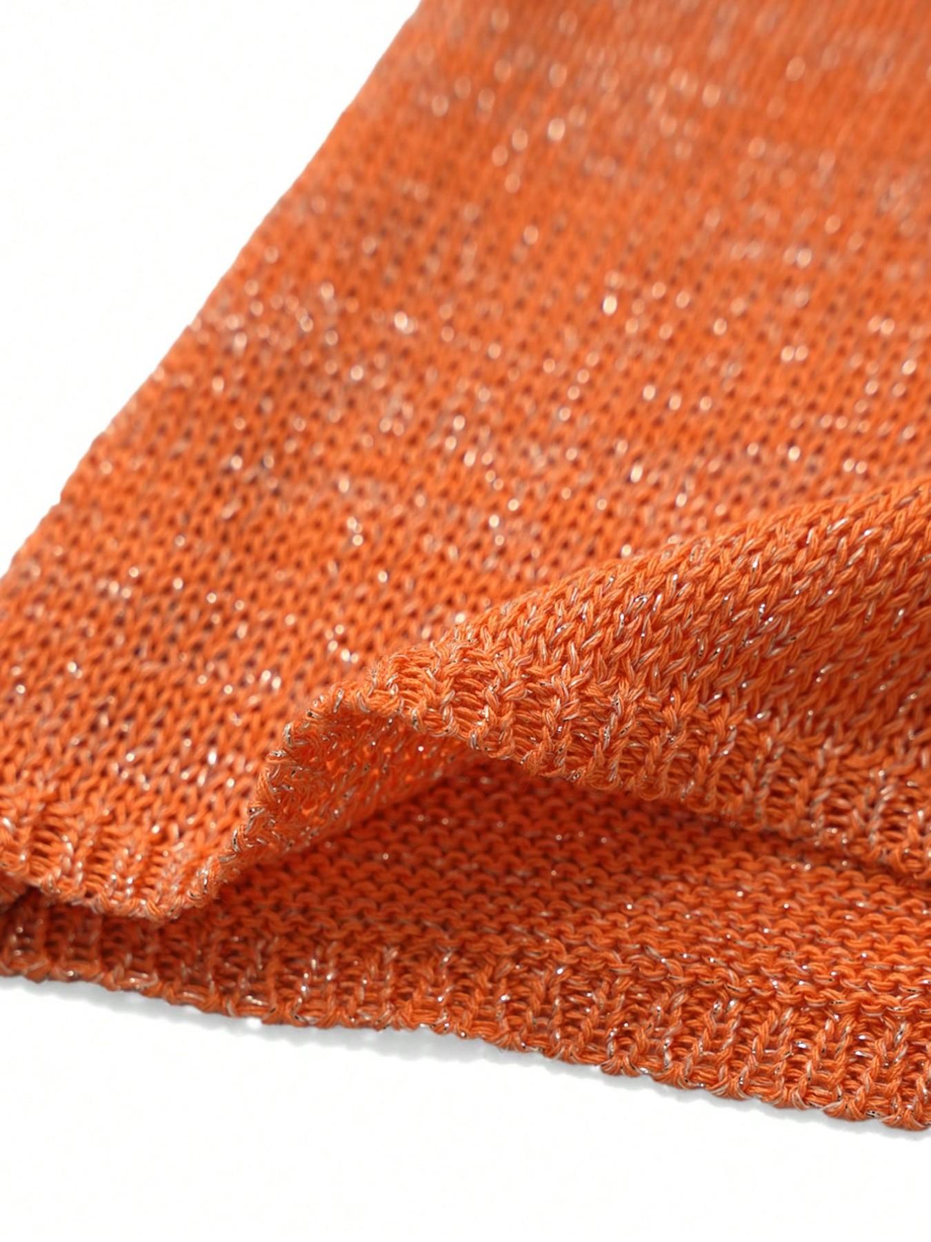 Y2K Glitter Knit Cami Top, Camisole Fit for Trendy Girls Boasting sunset orange tones with shimmering golden luster, it sparkles brilliantly under sunlight to grab all eyes instantly. The slim curved hem hugs your waistline well to conceal body flaws
