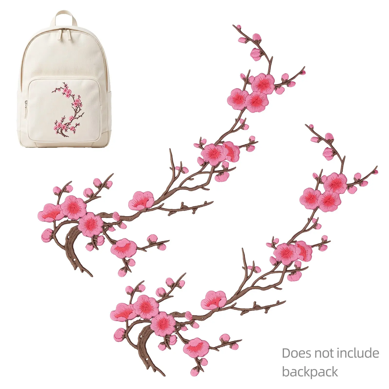 Cherry Blossom Iron Patch, Plush flower patch embroidery，Embroidered Iron On or Sew On Flower Applique Branch Design for Clothes Backpack DIY Trim (2PCS)