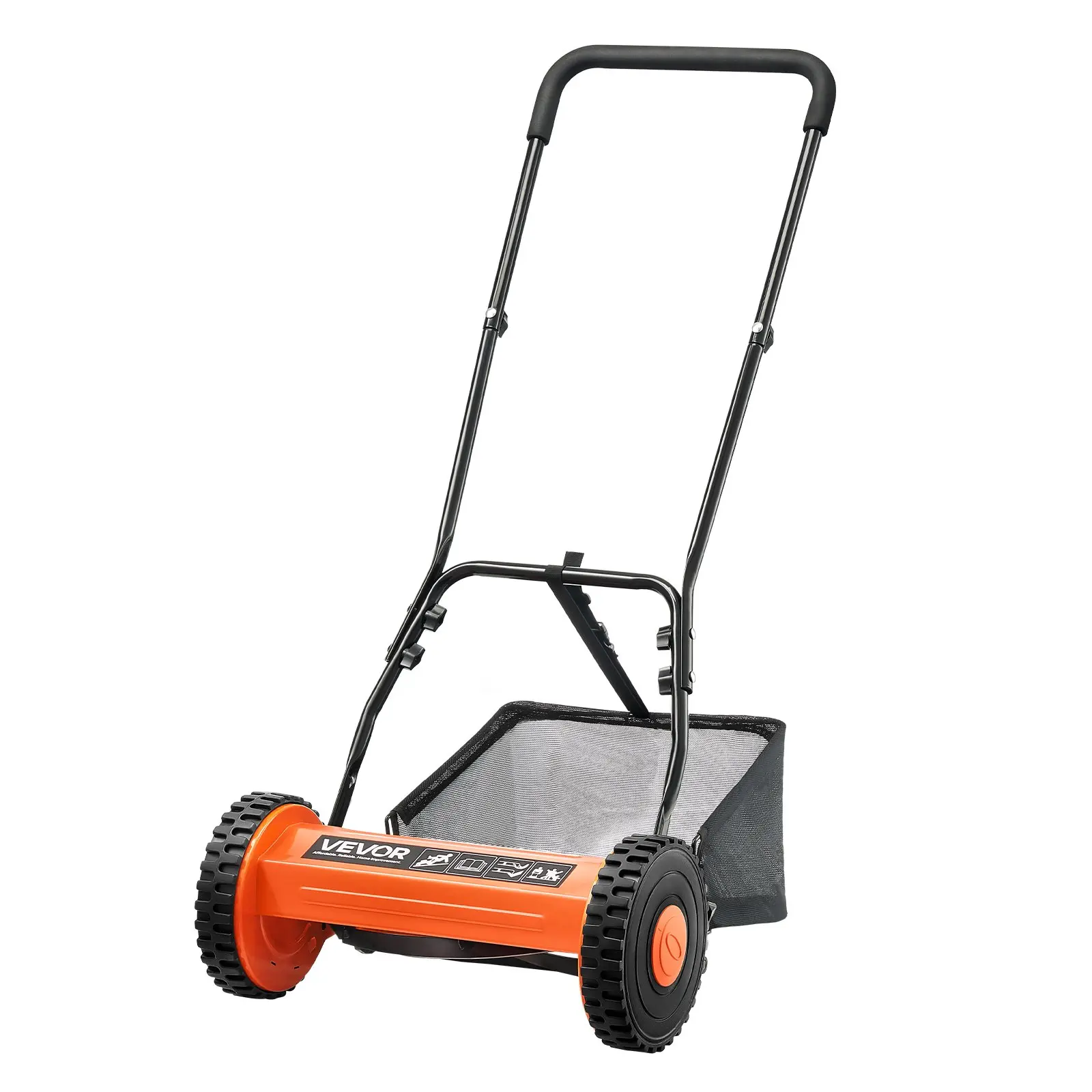 VEVOR Push Reel Lawn Mower 14 inch, 5 Blades Manual Push Mower No Motor, 0.6-1.75 in Adjustable Cutting Height, Walk-Behind Lawn Mowers with Grass Catcher Bag for Green Lawns, Driveways, Courtyards