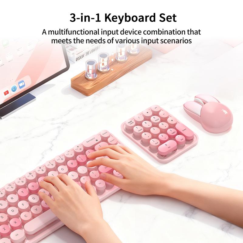 Mofii Three-In-One Keyboard Mouse Set Ergonomic Round Keyboard Wireless Connection, Portable Compact Design, Separate Numeric Keypad, Us Qwerty, No Batteries Included