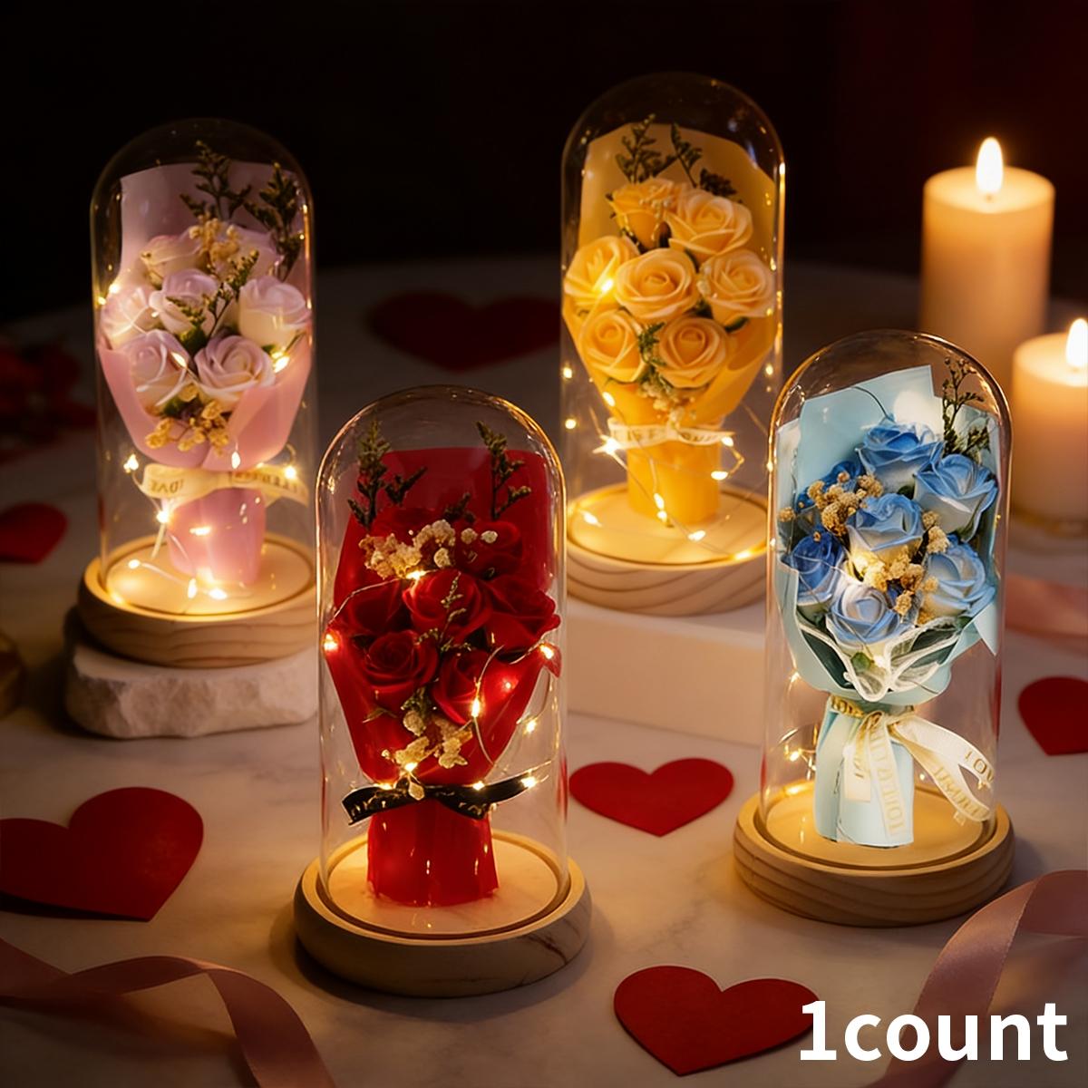 Valentine's Day LED Eternal Rose Artificial Flower Decoration, Romantic Atmosphere Ornament, Perfect Holiday Gift for Him Her, Light Up Rose