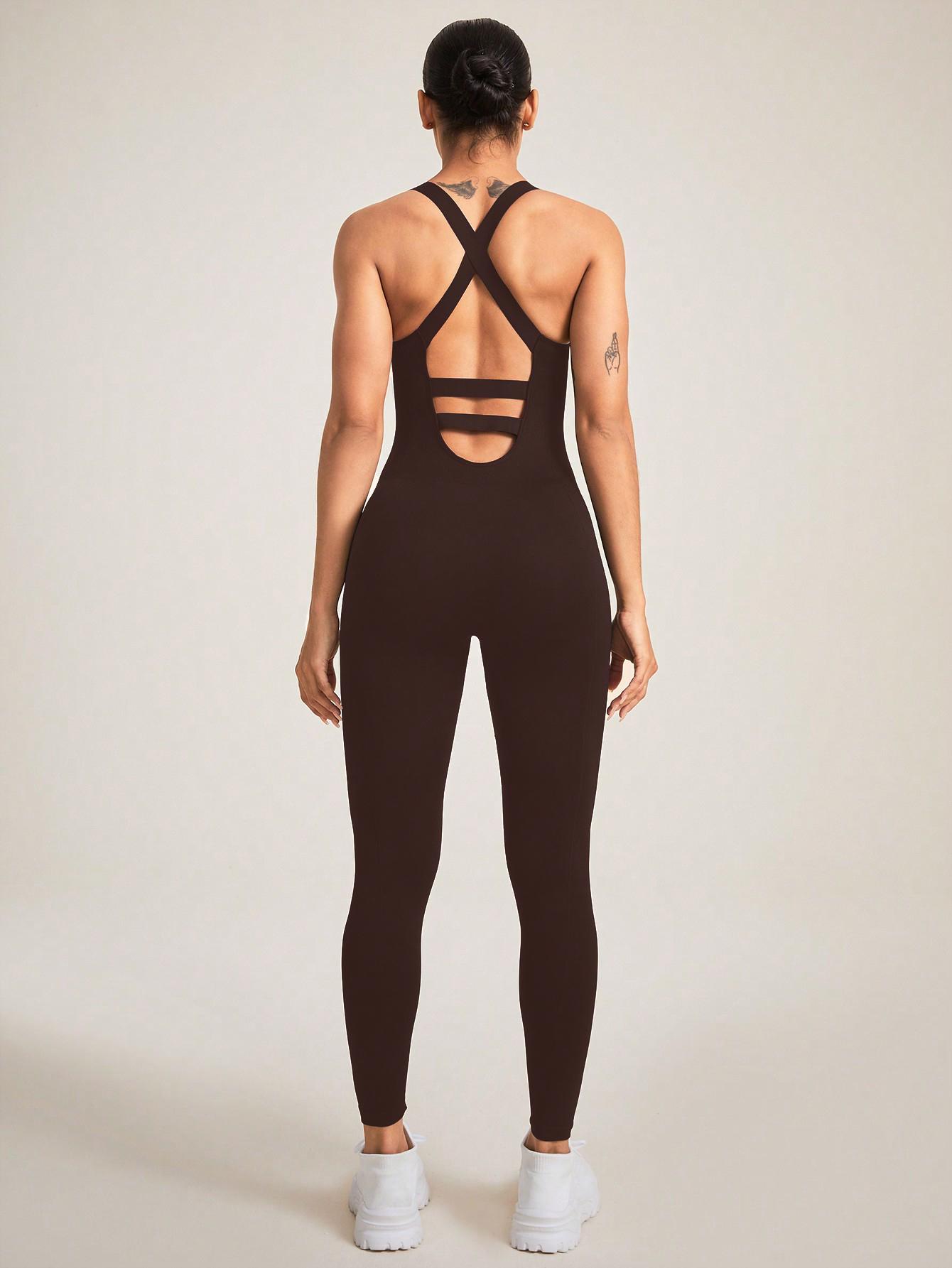 Jumpsuits for Women One Piece Workout Jumpsuits Sleeveless Cross Back Yoga Rompers Sports Jumpsuit Sporty Jumpsuit