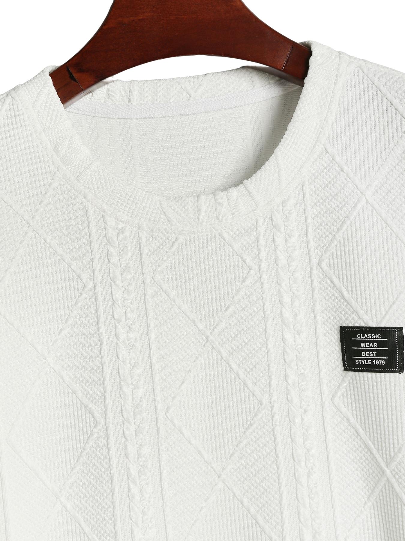 Men's Textured Plaid Short Sleeve Round Neck Shirt, Summer Breathable Comfort, Pure Color, Diamond Geometric Pattern, Casual Wear