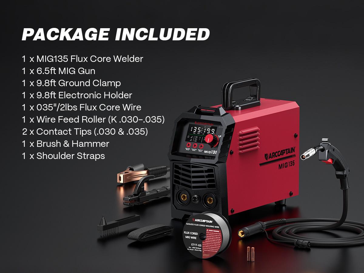 ARCCAPTAIN 135A MIG Welder, 2025 Newest [Large LED Display] 110V Welder Flux Core MIG, Lift TIG, Stick, 3 in 1 Welding Machine Gasless MIG Welder Machine 110V, IGBT Inverter Welder with Synergy, 2T/4T